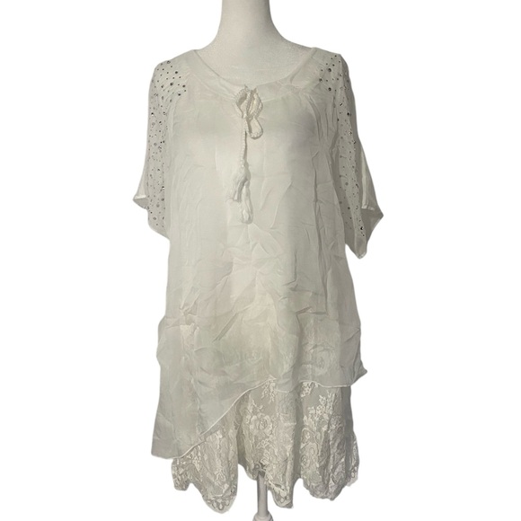 Pretty Angel Silk Blend White Lace Embellished Dress/Tunic - Picture 1 of 13